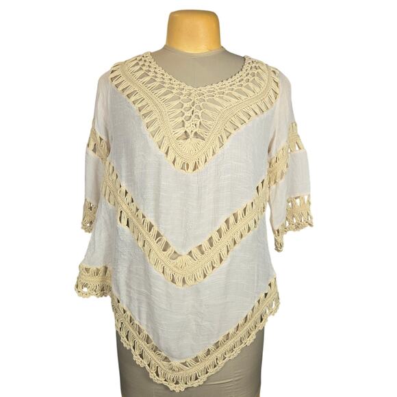Wishlist Women S/M Top Crochet Flowy Vacation Tunic Travel Boho Hippie Festival - Picture 1 of 10